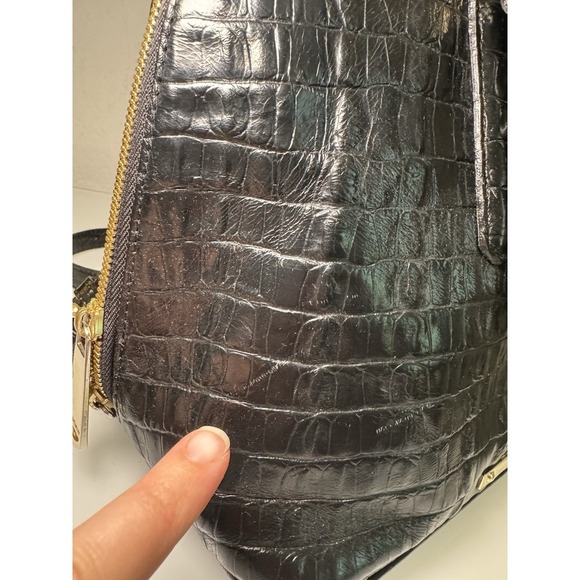 Brahmin Hudson Satchel Black Melbourne with Crossbody Strap Zip Around Croc Chic - Picture 8 of 16